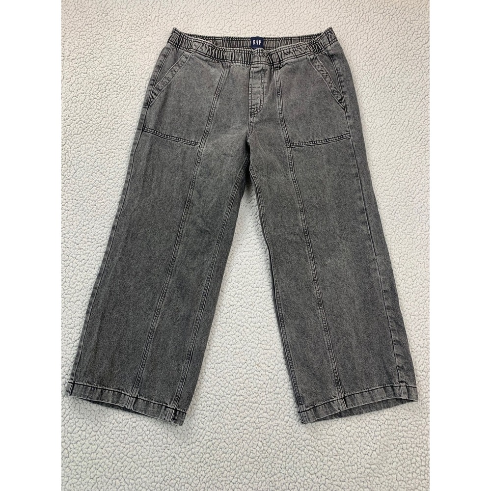 Gap Denim Pants Mens Large Black Washed Cotton Elastic Waist Wide Leg 0925‎